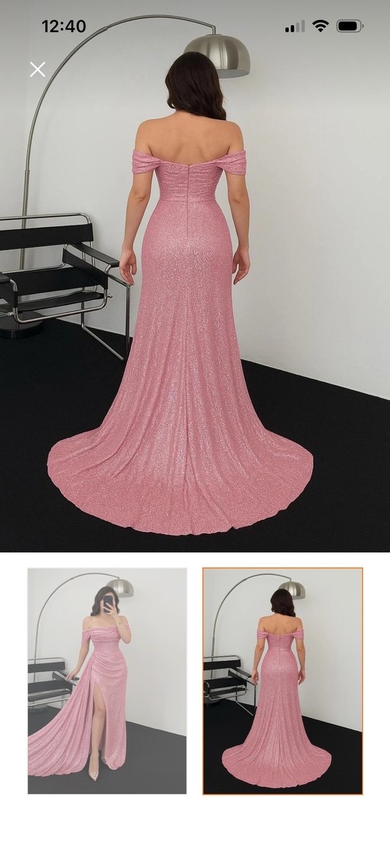Pembe Parlak Straplez Uzun Abiye Elbise - Görsel 5