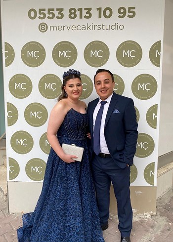 Parlak Lacivert Uzun Abiye Elbise - Görsel 2