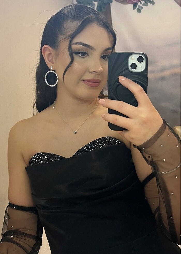 Uzun straplez kol detay abiye - Görsel 5