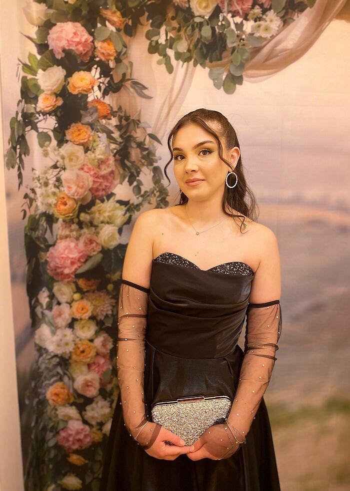 Uzun straplez kol detay abiye - Görsel 4