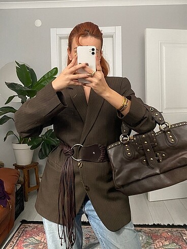 SATILDI KAHVE ÇİZGİLİ BLAZER