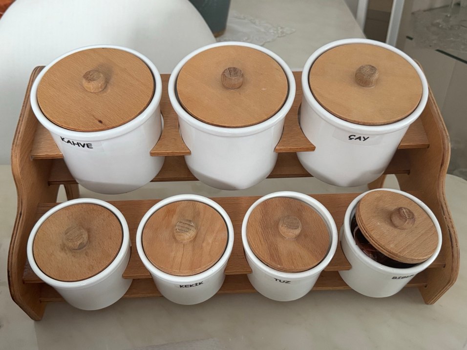 Beyaz Ahşap Kapaklı Mutfak Baharatlık Seti - Görsel 3