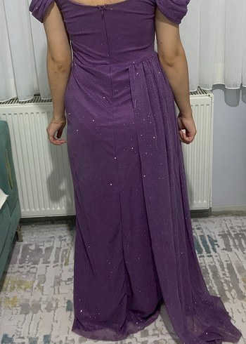 Mor Drapeli Uzun Abiye Elbise - Görsel 2