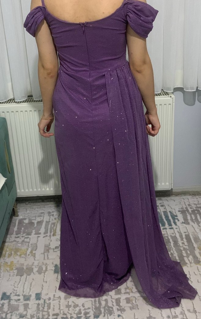 Mor Drapeli Uzun Abiye Elbise - Görsel 2