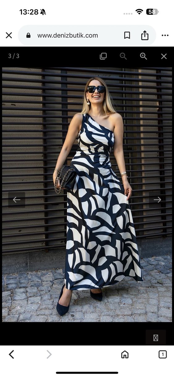 Zebra Desenli Tek Omuz Uzun Elbise - Görsel 3