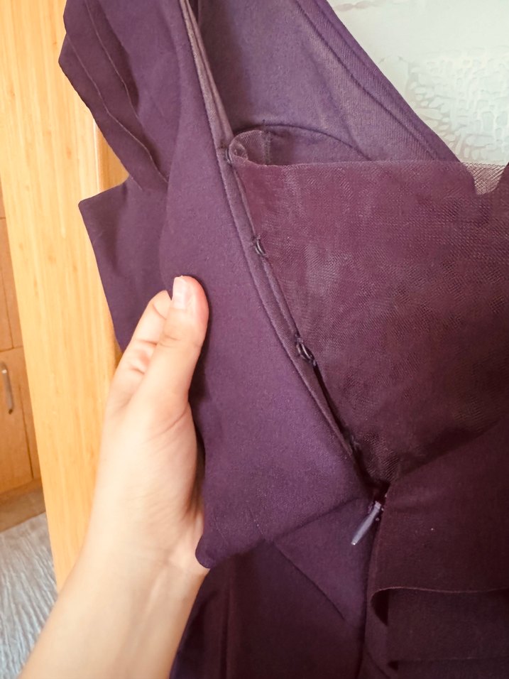 Mor Drapeli Uzun Kadın Abiye Elbise - Görsel 3