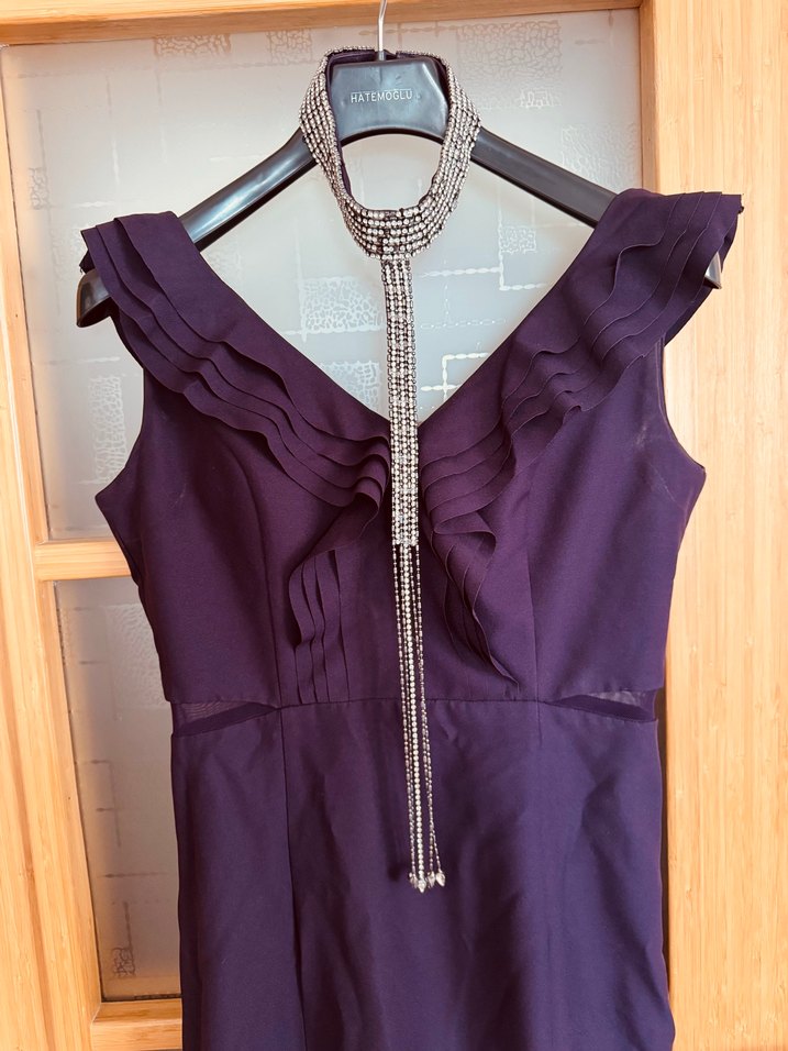 Mor Drapeli Uzun Kadın Abiye Elbise - Görsel 4