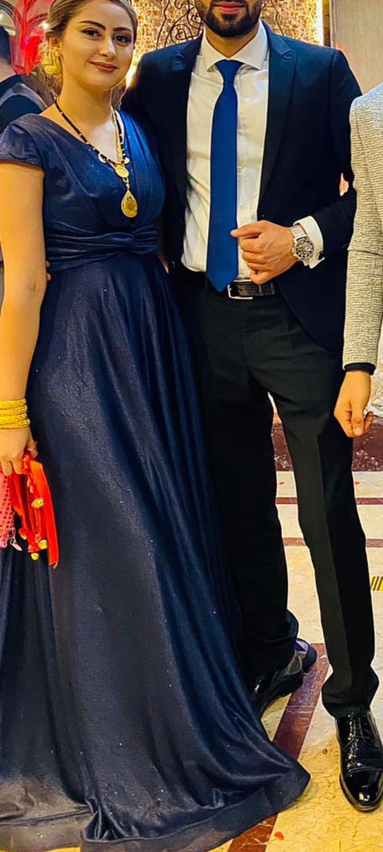 Mavi Parlak Drapeli V Yaka Midi Abiye - Görsel 3