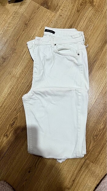 Beyaz/Lime rengi kot pantolon