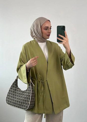 Kemerli Salaş Haki Midi Kimono
