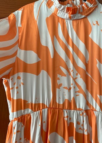 Uzun Kollu Turuncu Bohem Elbise - Görsel 3