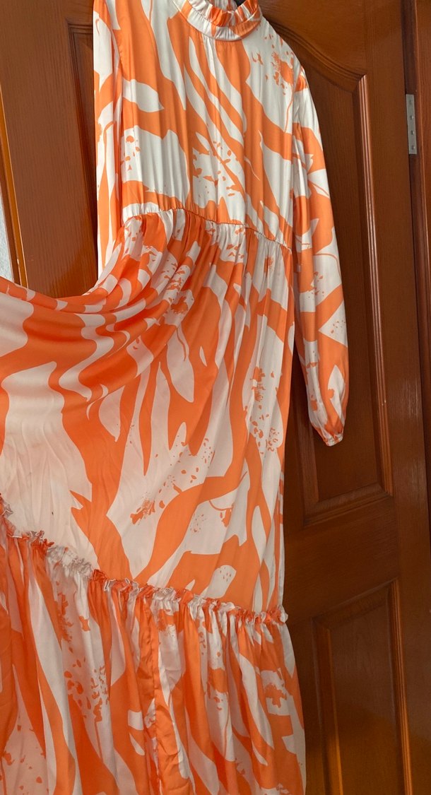 Uzun Kollu Turuncu Bohem Elbise - Görsel 4