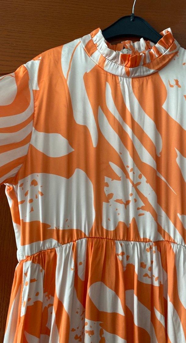 Uzun Kollu Turuncu Bohem Elbise - Görsel 3