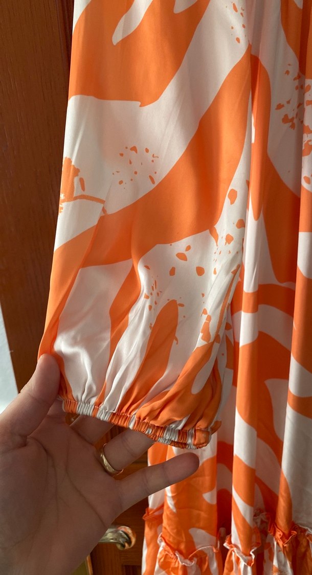 Uzun Kollu Turuncu Bohem Elbise - Görsel 2