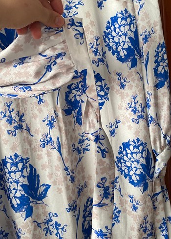 Mavi Çiçek Desenli Bohem Uzun Elbise - Görsel 2