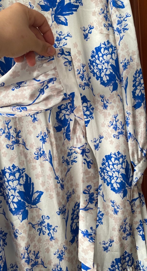 Mavi Çiçek Desenli Bohem Uzun Elbise - Görsel 2