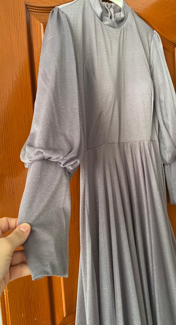 Uzun Kollu Mor Bohem Uzun Abiye Elbise - Görsel 2