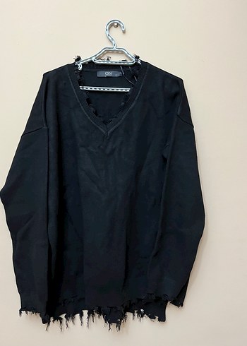 Siyah V Yaka Salaş kalın kumaş Sweatshirt