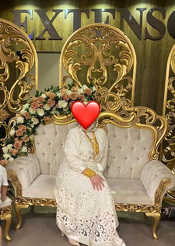 Abiye Selvi çetin markalı Dantel Detaylı Uzun Kollu Beyaz Uzun Elbise