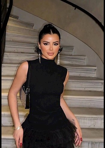 34 Beden Tütü Detaylı Siyah Mini Gotik Elbise zara muadil