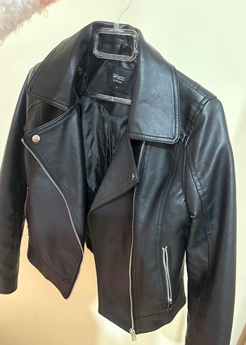 Siyah Deri Kemerli Biker Ceket - Görsel 3