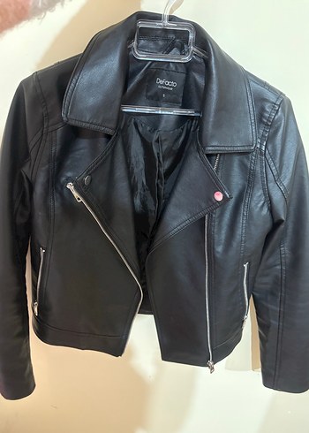 Siyah Deri Kemerli Biker Ceket - Görsel 2