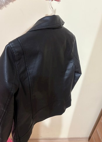 Siyah Deri Kemerli Biker Ceket - Görsel 5