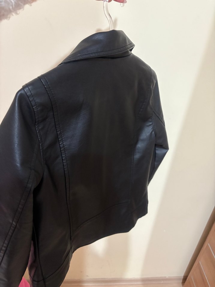 Siyah Deri Kemerli Biker Ceket - Görsel 5