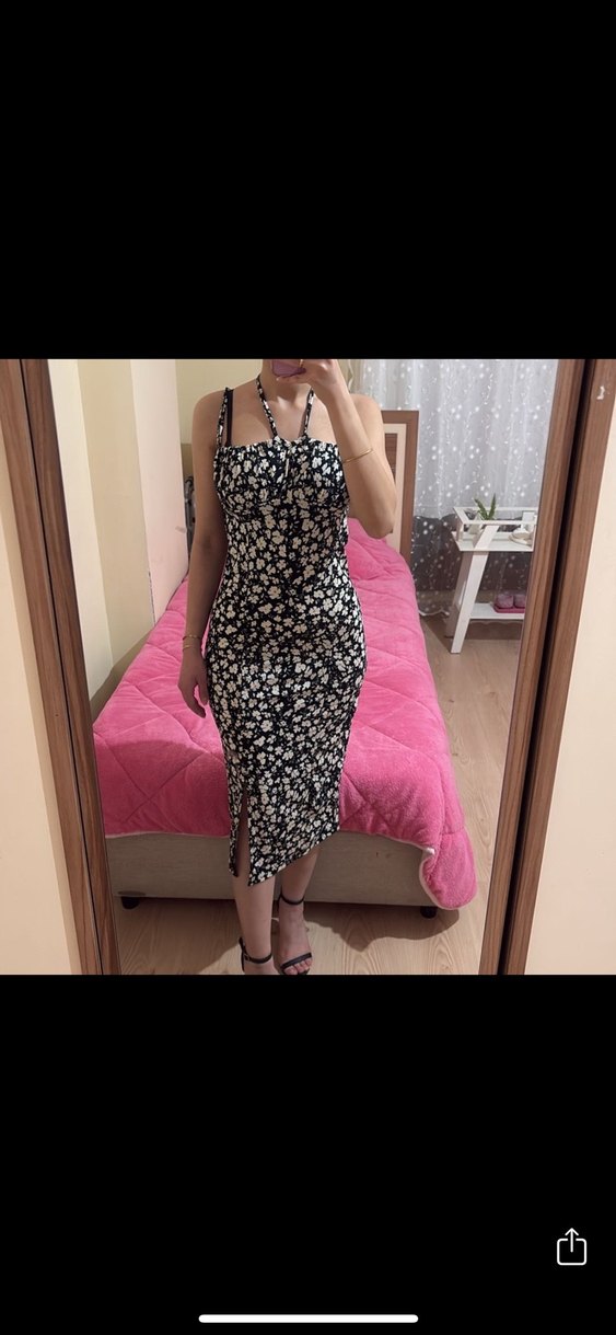 Siyah Bağlamalı Midi  Detaylı Elbise - Görsel 4