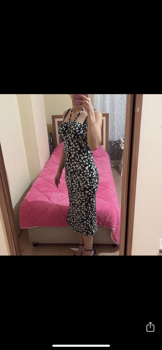 Siyah Bağlamalı Midi  Detaylı Elbise - Görsel 3