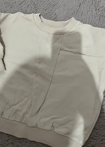 Bej Kadın Oversize Bisiklet Yaka Sweatshirt - Görsel 2