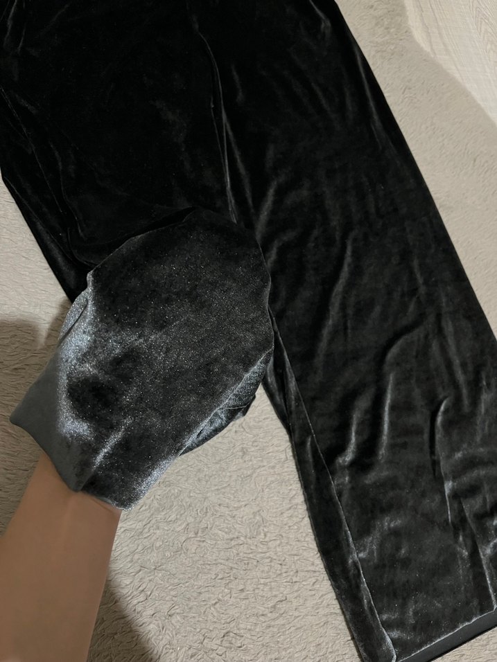 Gri kadife bol paça pantolon - Görsel 4