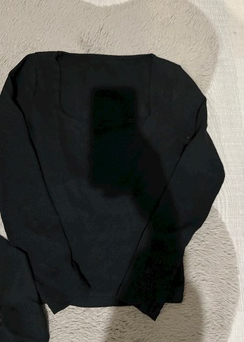 Siyah Pamuklu Uzun Kollu kare yaka Kadın Bluz - Görsel 3