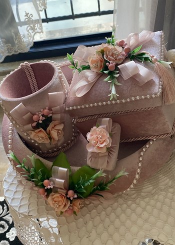 Dantel Detaylı Vintage Pembe Düğün Aksesuar Seti