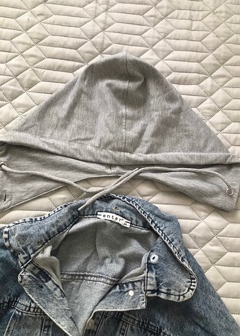 38 Beden mavi Renk Gri Kapüşonlu Kadın Denim Ceket