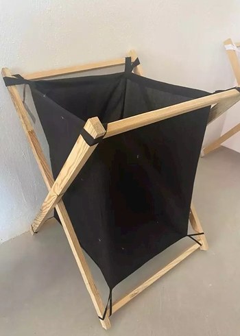 Ahşap Ayaklı Siyah Katlanabilir Sepet - Görsel 5