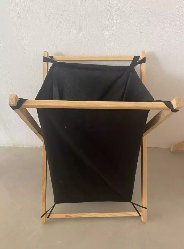 Ahşap Ayaklı Siyah Katlanabilir Sepet - Görsel 2