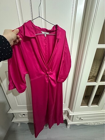 Saten gömlek elbise - Görsel 2