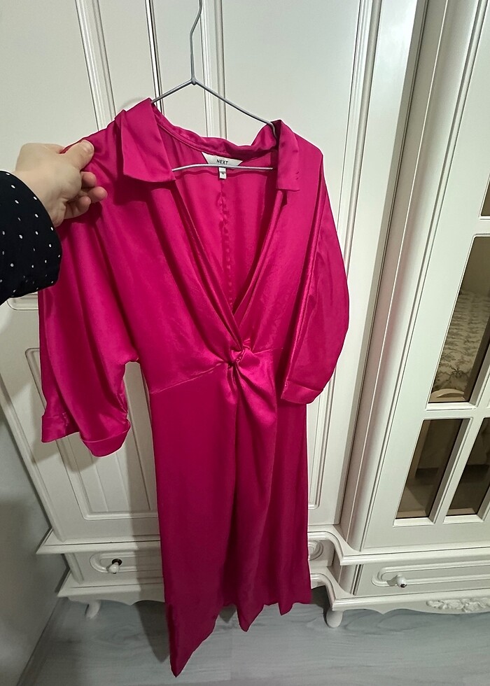 Saten gömlek elbise - Görsel 2