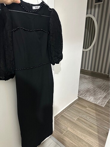 Siyah kalem elbise - Görsel 5