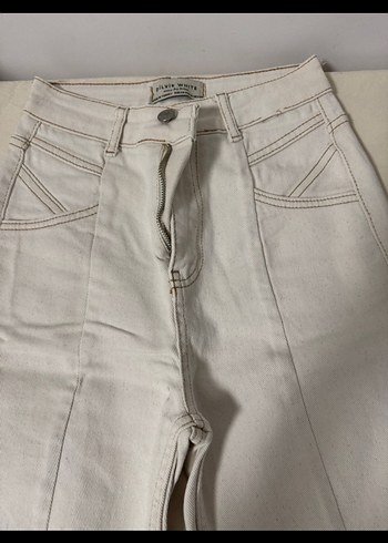 Beyaz Midi Denim Kadın Pantolon - Görsel 2