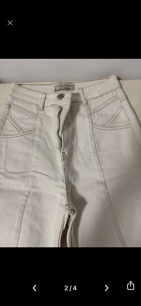 Beyaz Midi Denim Kadın Pantolon - Görsel 2