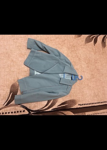 Turkuaz Mini Kadın Ceket Düğmeli - Görsel 2