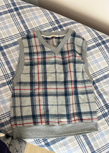 Zara Gri Kareli Örgü Kolsuz Süveter