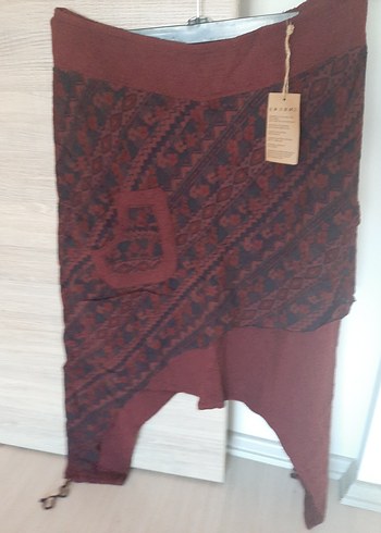 Bordo Örgü Desenli Bohem Kadın Pantolon