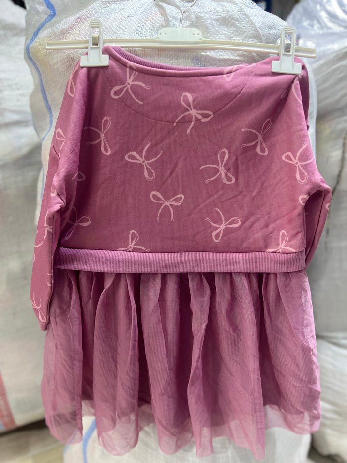 Kız Çocuk Mor Fiyonklu Uzun Kollu Elbise - Görsel 2