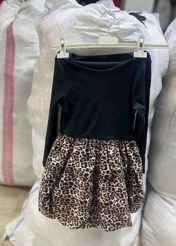 Kız Çocuk Leopar Desenli Uzun Kollu Elbise - Görsel 2