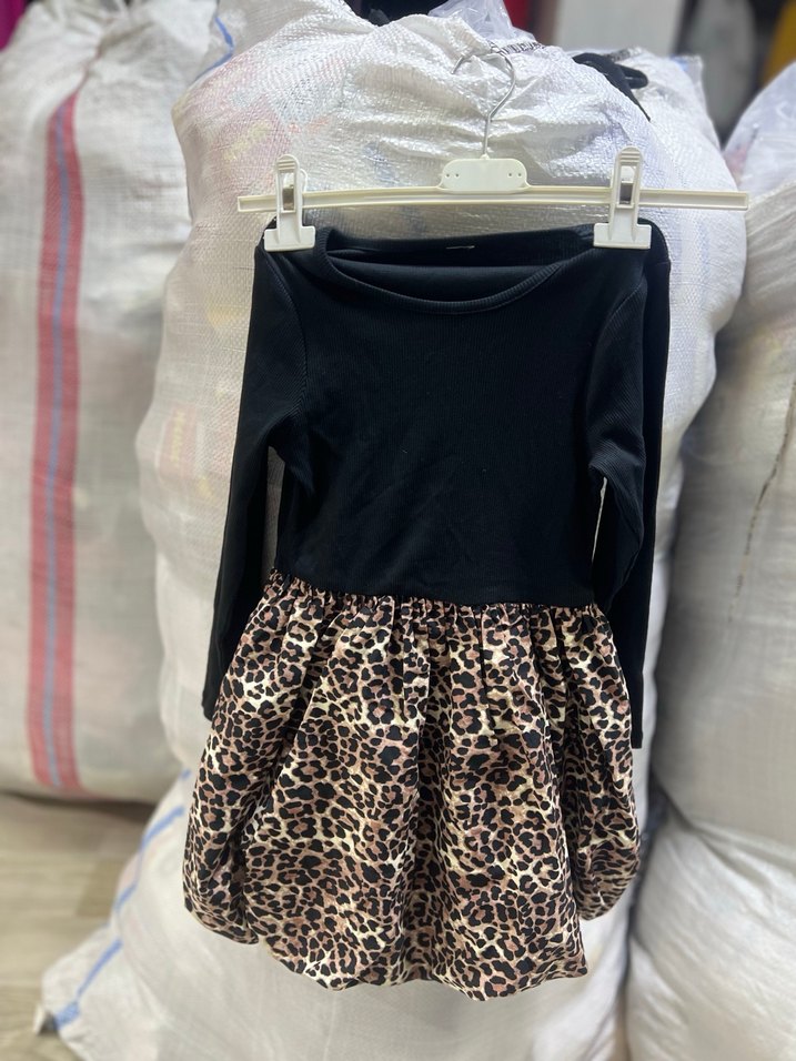 Kız Çocuk Leopar Desenli Uzun Kollu Elbise - Görsel 2