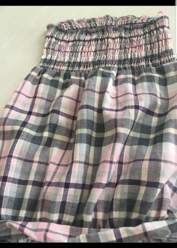 Pembe Gri Ekose Kemerli Straplez Tulum - Görsel 2