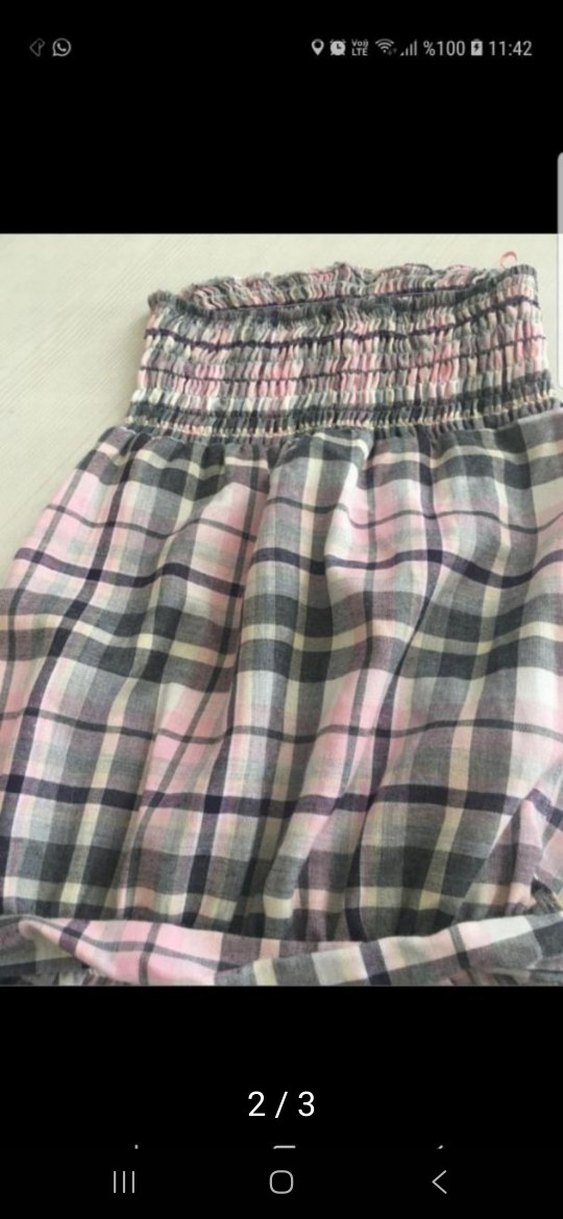 Pembe Gri Ekose Kemerli Straplez Tulum - Görsel 2